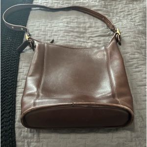 Brown soft leather Coach bucket